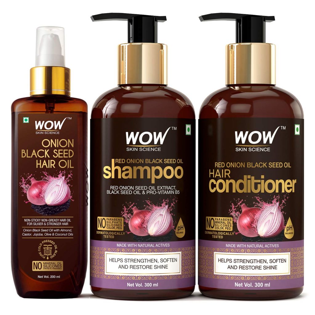 WOW Skin Science Onion Black Seed Oil Ultimate Hair Care Kit (Shampoo 