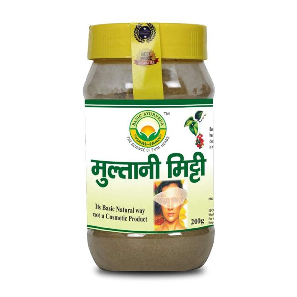 Basic Ayurveda Multani Mitti 200g For Facial Beauty and Hair Shine, acne and blemishes