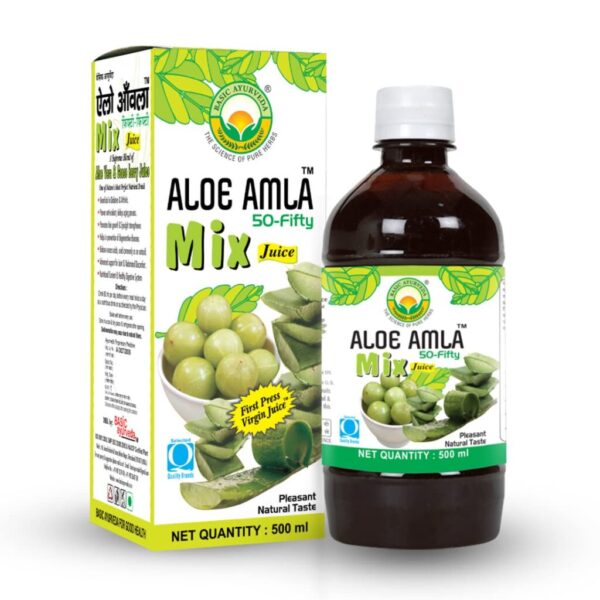 Basic Ayurveda Aloe Amla 50-Fifty Mix Juice 500 ml For skin and hair problems, digestion, immune system