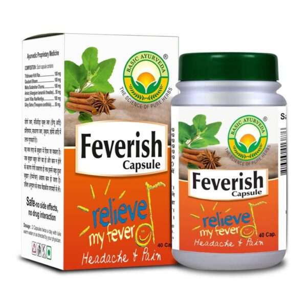 Basic Ayurveda Feverish Capsule 40 Capsules For common cold, cough, sore throat and respiratory disorder