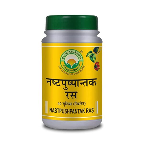 Basic Ayurveda Nast Pushpantak Ras Tablet 40 Tablets For male and female infertility, rheumatoid arthritis