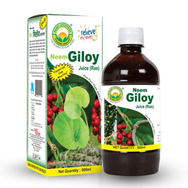 Basic Ayurveda Neem Giloy Juice 500 ml For fever, cold, and cough, immune strength