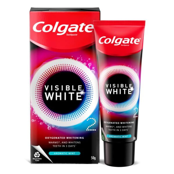 Colgate Visible White O2, Teeth Whitening Toothpaste (50g), Aromatic Mint, Active Oxygen Technology