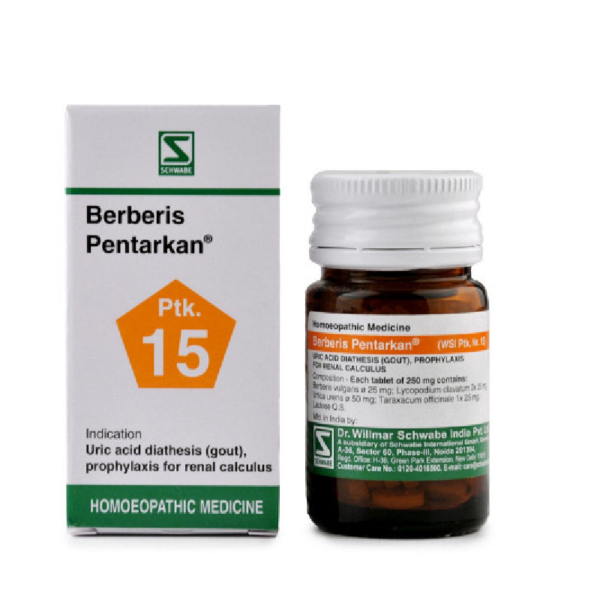 Dr Willmar Schwabe India Homoeopathic Berberis Pentarkan (20gm) Tablets (Ptk. 15) for gout blood sugar levels relieve pain