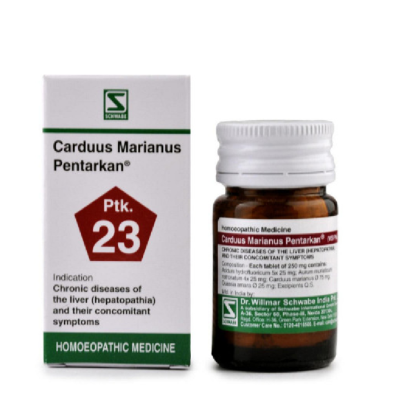 Dr Willmar Schwabe India Homoeopathic Carduus Marianus Pentarkan (20g) Tablets (Ptk. 23) for acidity heartburn