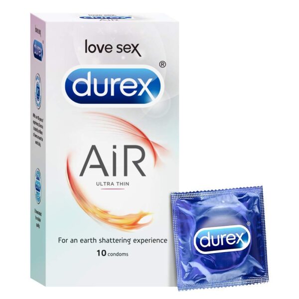 Durex Air Condoms for Men - 10 Count | Ultra Thin For High Sensitivity | Suitable for use with lubes & toys