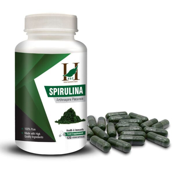 H&C Herbal Ingredients Expert Spirulina 120 Capsules (450mg Each) | Nutrition Rich Super Food Supplement