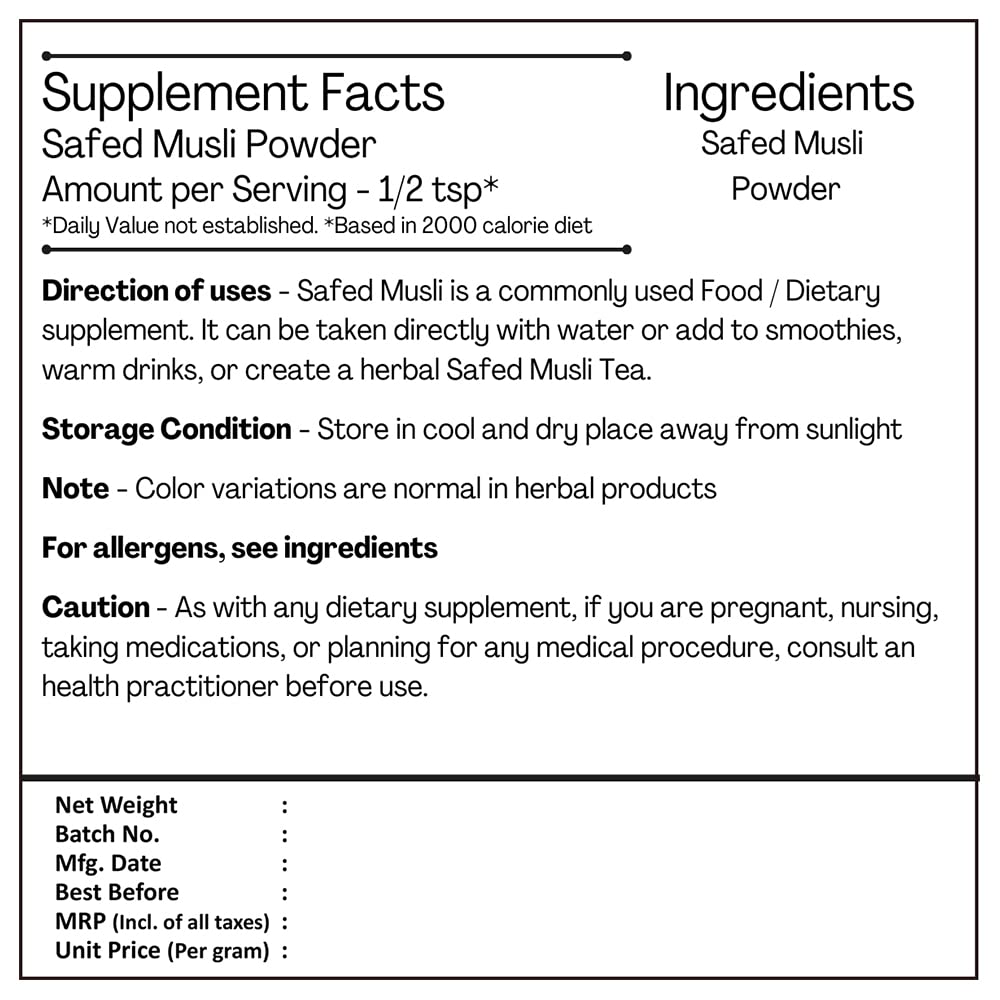 HC-Herbal-Ingredients-Wild-Cultivated-Safed-Musli-Powder-3.jpg H&C Herbal Ingredients Wild Cultivated Safed Musli Powder 227 gms For healthy joints, Strength and Stamina - Image 3