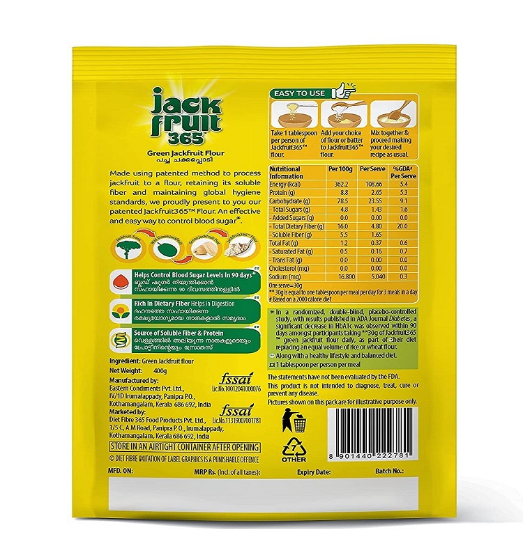 Jackfruit365-Green-Jackfruit-Flour-400g-2-2.jpg Jackfruit365 Green Jackfruit Flour - 400g For Blood Sugar Levels control, Digestion - Image 5