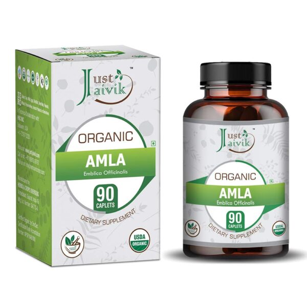 Just Jaivik Organic Amla Tablets 750mg 90 Tablets For immunity, healthy skin and hair
