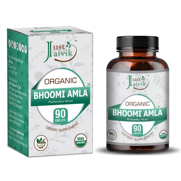 Just Jaivik Organic Bhoomi Amla Tablets As Dietary Supplements - 750mg (90 Tablets) For Detoxification, Burning Sensation