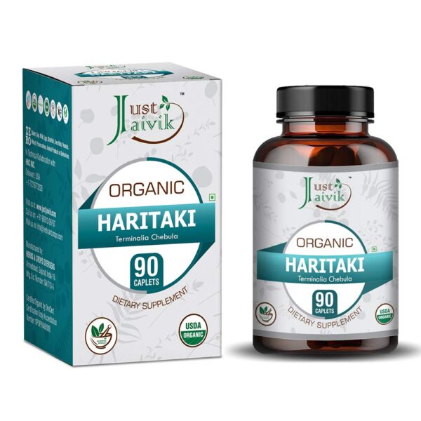 Just Jaivik Organic Haritaki Tablets 750mg 90 Tablets For healthy gut, healthy digestion, constipation
