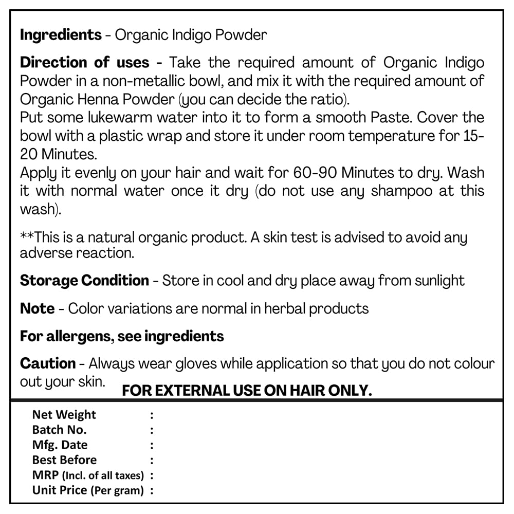 Just-Jaivik-Organic-Indigo-Powder-3.jpg Just Jaivik Organic Indigo Powder for Hair Black, 227g | Herbal Hair Colour - Image 3