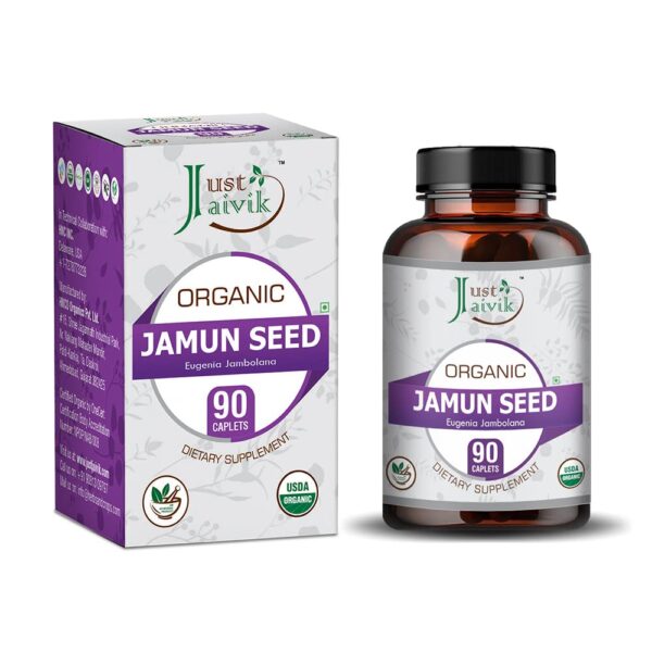 Just Jaivik Organic Jamun Seed Tablets - 750mg (90 Tablets) For Sugar Control