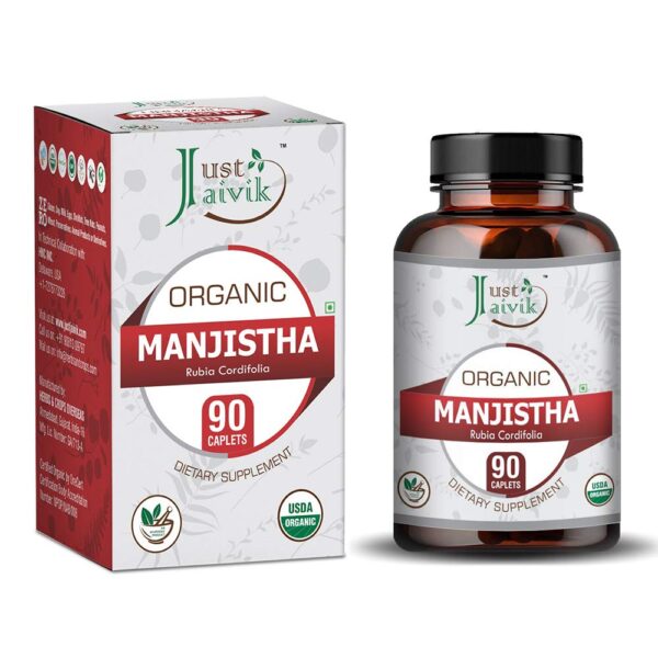 Just Jaivik Organic Manjistha Tablets 750mg (90 Tablets) For Most Useful in Skin and Nature's Blood Cleanser