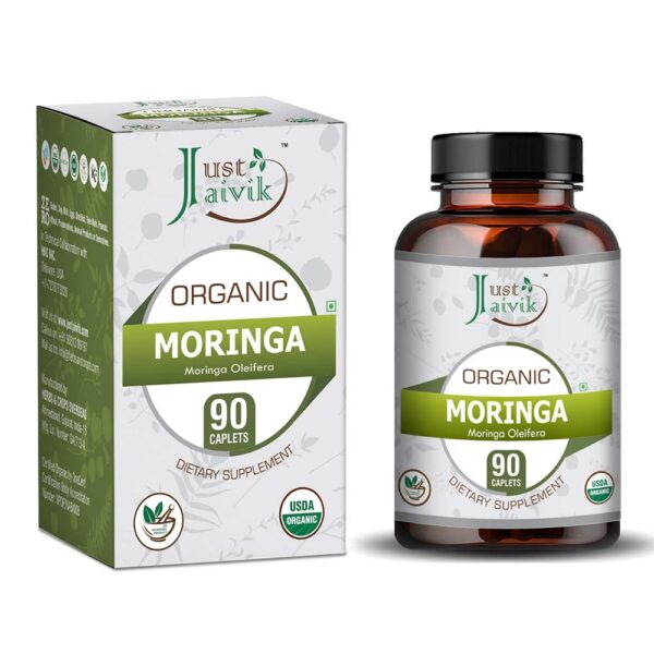 Just Jaivik Organic Moringa Tablets - 750mg (90 Tablets) For pain, inflammation, blood pressure, blood sugar levels