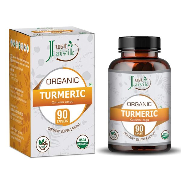 Just Jaivik Organic Turmeric Tablets - 750 mg (90 Tablets) For Digestion and Overall Health and Well-Being