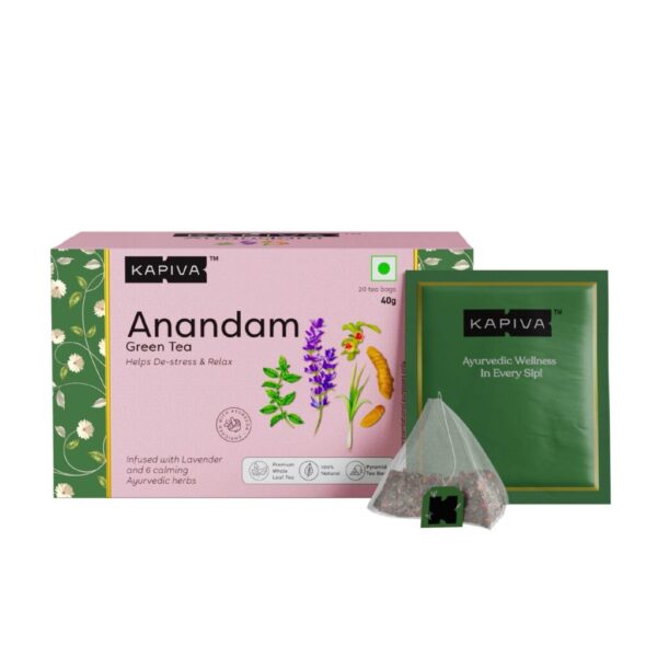 Kapiva Anandam – De-Stress and Relax Green Tea 20 Tea Bags for stress, anxiety