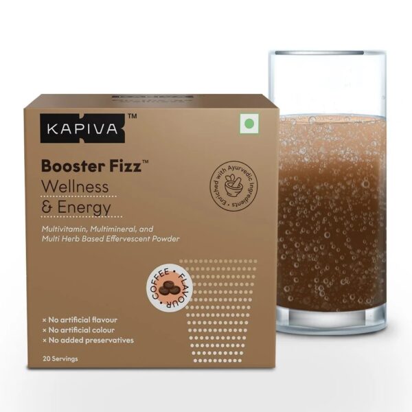 Kapiva Booster Fizz 10-In-1 Energy Boosting Supplement Coffee Flavour Effervescent Powder 100 gm for boosts metabolism, stress
