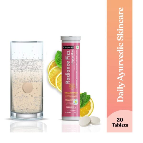 Kapiva Skin Radiance Fizz 10-In-1 Skin Health Supplement 20 Effervescent Tablets Minty Lemon Flavou for blood purifying, improve skin health