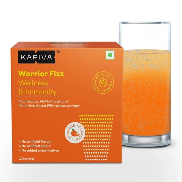 Kapiva Warrior Fizz 11-In-1 Immunity Supplement Natural Orange Flavour Effervescent Powder 100 gm for maintaining the immune system