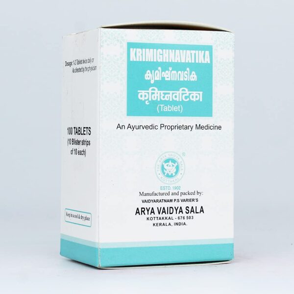 Kottakkal Ayurveda Krimighna Vatika-100 tablets For intestinal parasites, Hairfall, dandruff