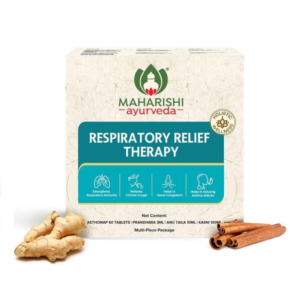 Maharishi Ayurveda Respiratory Relief Therapy Kit | Kasni (100Ml), Asthomap (60 Tab), Prandhara (3Ml), Anu Tail (10Ml) Combo