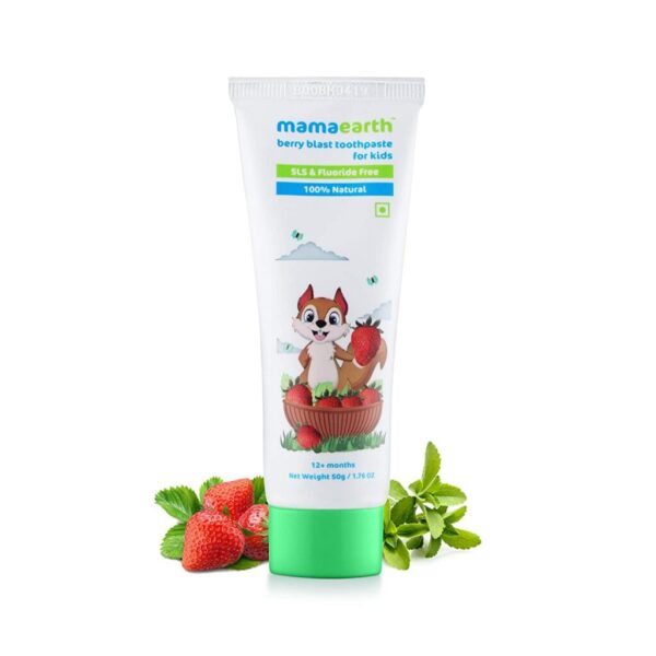 Mamaearth 100% Natural Berry Blast Kids Toothpaste 50 Gm, Fluoride Free, SLS Free, No Artificial Flavours, Best for baby