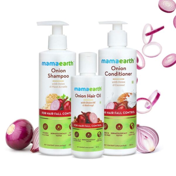 Mamaearth Anti Hair Fall Spa Range with Onion Hair Oil + Onion Shampoo + Onion Conditioner for Hair Fall Control