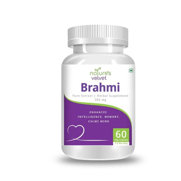 Nature's Velvet Lifecare Brahmi 500 mg, 60 Veg Capsules For mental alertness, anxiety and restlessness