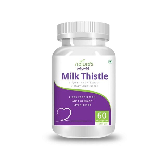 Nature's Velvet Milk Thistle 80% Silymarin Pure Extract - 60 Veg Capsules For liver detox, inflammation