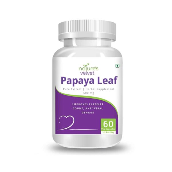 Nature's Velvet Papaya Leaf Extract 500 mg - 60 Veg Capsules For digestion, liver, blood sugar levels