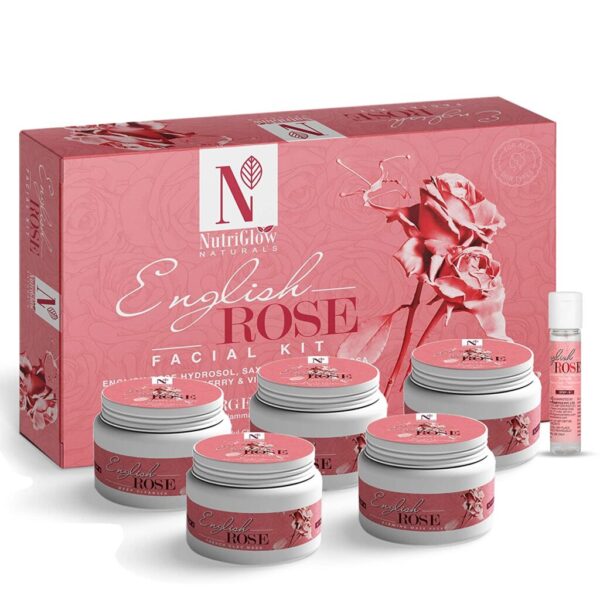 NutriGlow Natural’s English Rose Facial Kit 250g+10ml with Natural Rose Extracts for Radiant & Glowing Skin
