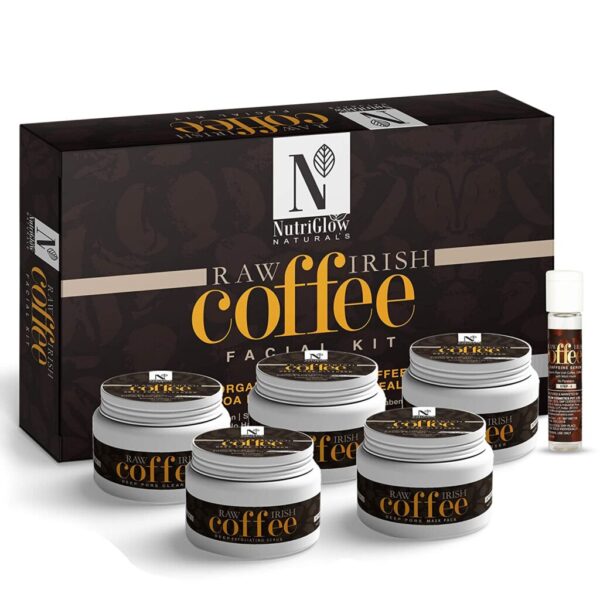 NutriGlow Natural’s Raw Irish Coffee Facial Kit 250g+10ml with Grounded Coffee for Brighter Skin