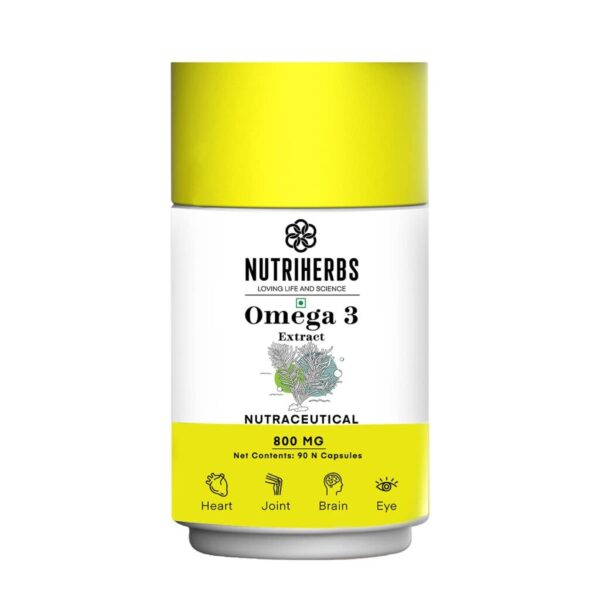 Nutriherbs Omega 3 800mg 90 Veg Capsules with DHA Rich Algae Extract and EPA For HDL Levels, Strong Hair and Nails