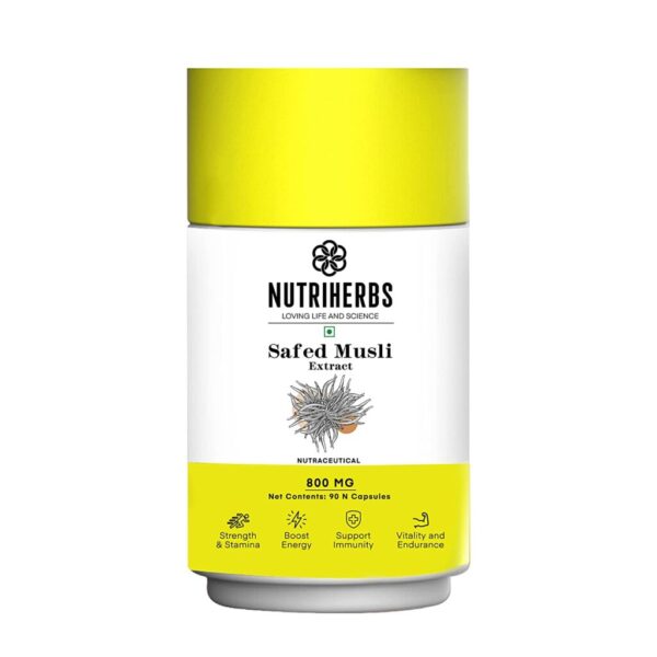 Nutriherbs Safed Musli Extract 90 Capsules 800mg For Immunity, Sports Performance, Energy