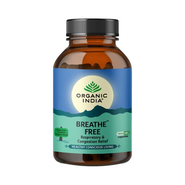 Organic India Breathe Free Veg Capsule 60 vegicaps for short breathe, Bronchitis, cough