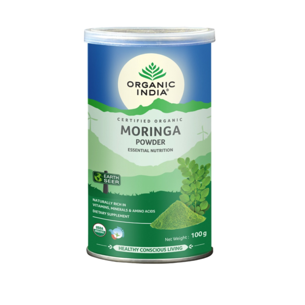 Organic India Moringa Powder 100 gm for anti-diabetic properties, tiredness, immune system