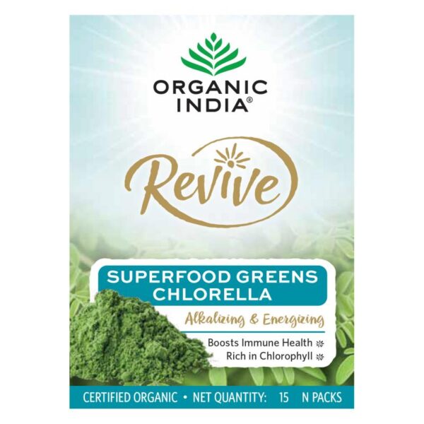 Organic India Revive Superfood Greens Chlorella (5gm Each) 15 Sachets for belching, bloating, flatulence