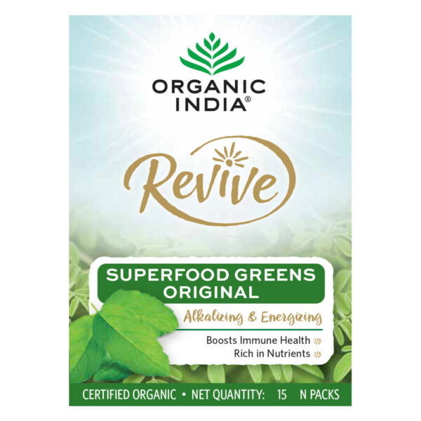 Organic India Revive Superfood Greens Original (5gm Each) 15 Sachets for belching, bloating, flatulence