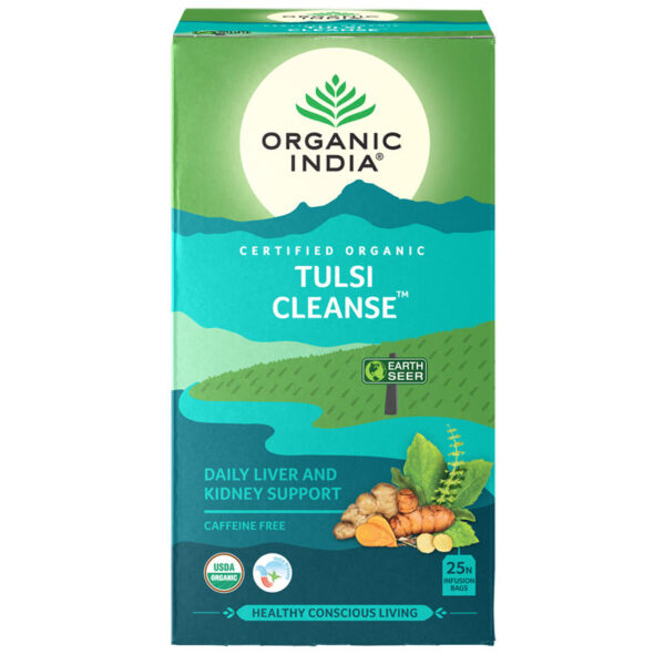 Organic India Tulsi Cleanse Tea 25 tea bags for liver and kidney health, Improves metabolism, immune health
