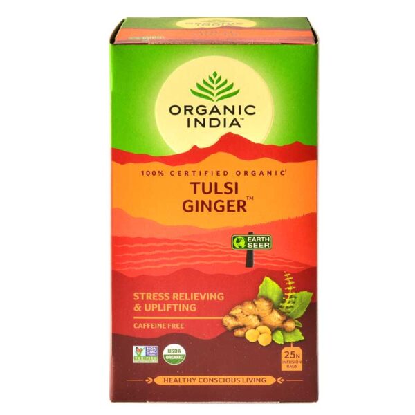 Organic India Tulsi Ginger Tea 25 tea bags for stress, enhances stamina, Improves digestion and metabolism