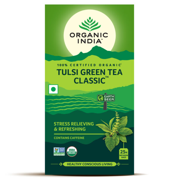 Organic India Tulsi Green Tea Classic 25 tea bags for weight loss, Improves metabolism