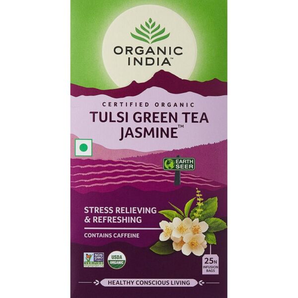 Organic India Tulsi Green Tea Jasmine 25 tea bags for weight management, high cholesterol