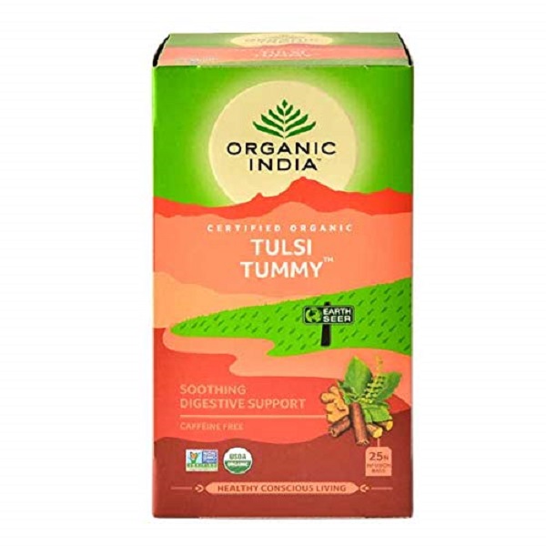 Organic India Tulsi Tummy Tea 25 tea bags for cold, cough, sore throat, immune strength, stress