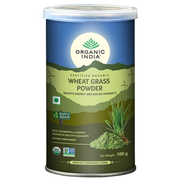 Organic India Wheat Grass Powder 100 gm for improve energy level, Support immunity, blood pressure, cancer