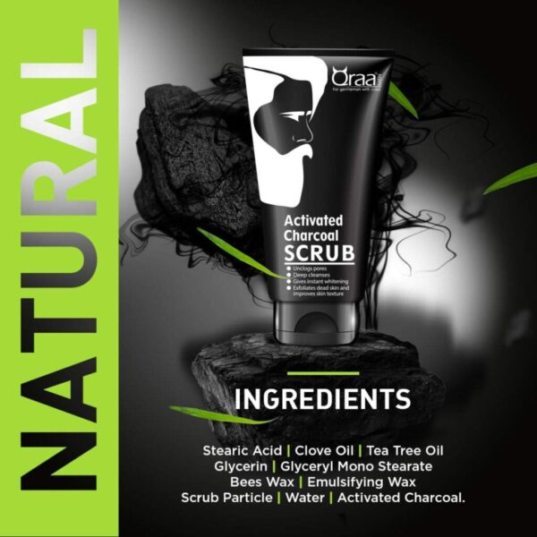 Qraa Men Activated Bamboo Charcoal Scrub with Essential Oils, 100g For deep cleansing