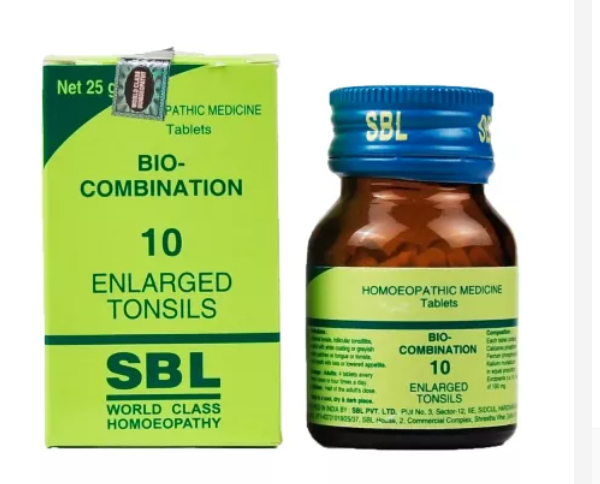 SBL Homeopathic Bio Combination 10( BC 10) Tablets for Enlarge Tonsils 25gm for Tonsilitis Throat Pain Bad Breath