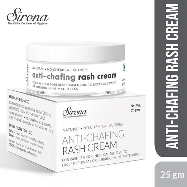 Sirona Natural Rash Cream - 25gm For Chafing Due to Sanitary Pads, Heavy Thighs, Sports Activities, Waxing and Gymming