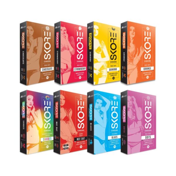 Skore New Adventure Pack Condoms | Flavoured | (Coloured) - 10 Pieces, Pack of 8